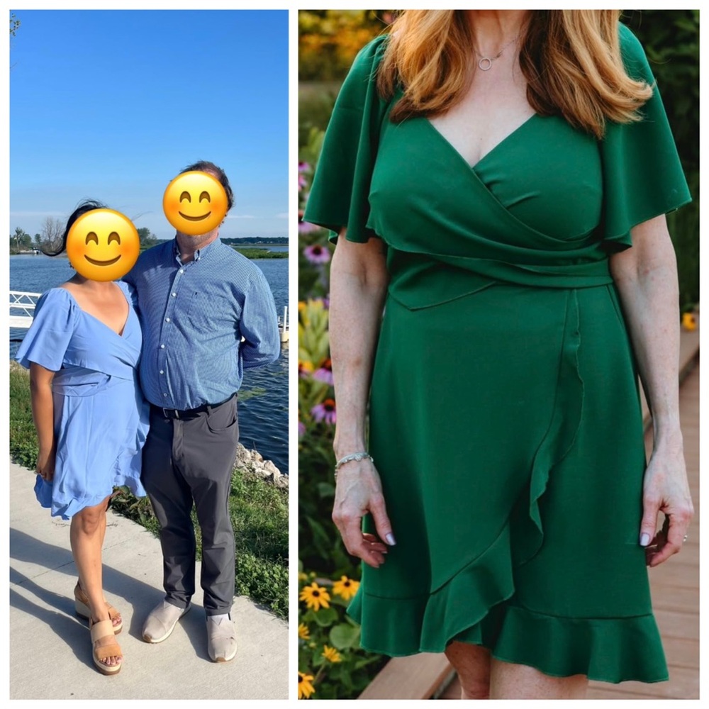 NWT Dokotoo Green V Wrap Tie Ruffle Short Flutter Sleeve Cocktail Mini Dress L - Picture 6 of 14